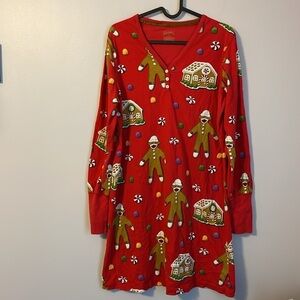 Nick and Nora Gingerbread Sock Monkey Holiday Red Nightgown size M